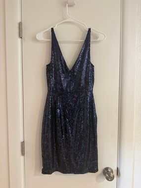Women's Navy Sequin V-Neck Party Dress
